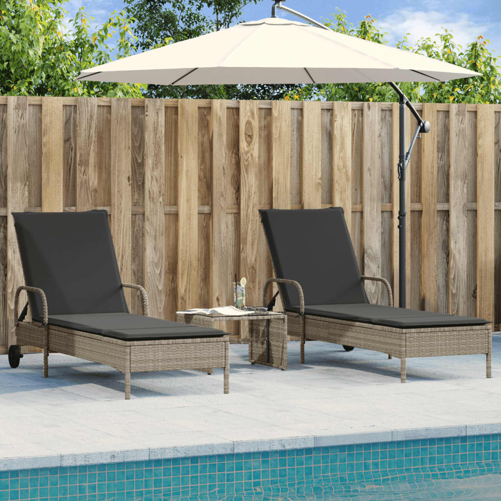 Ligstoelen 2 st met kussen poly rattan lichtgrijs is nu te koop bij PeponiXL, paradijselijk wonen!
