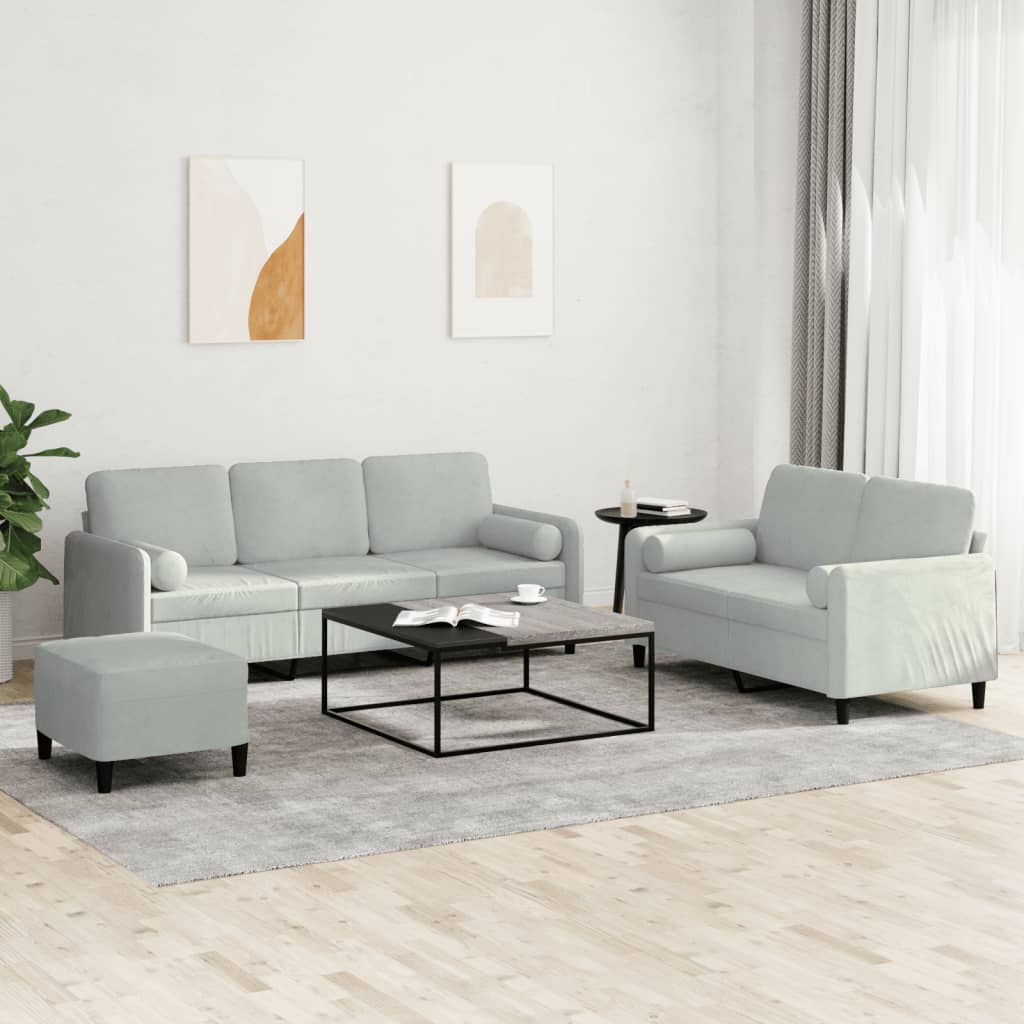 3-delige Loungeset met kussens fluweel lichtgrijs is nu te koop bij PeponiXL, paradijselijk wonen!