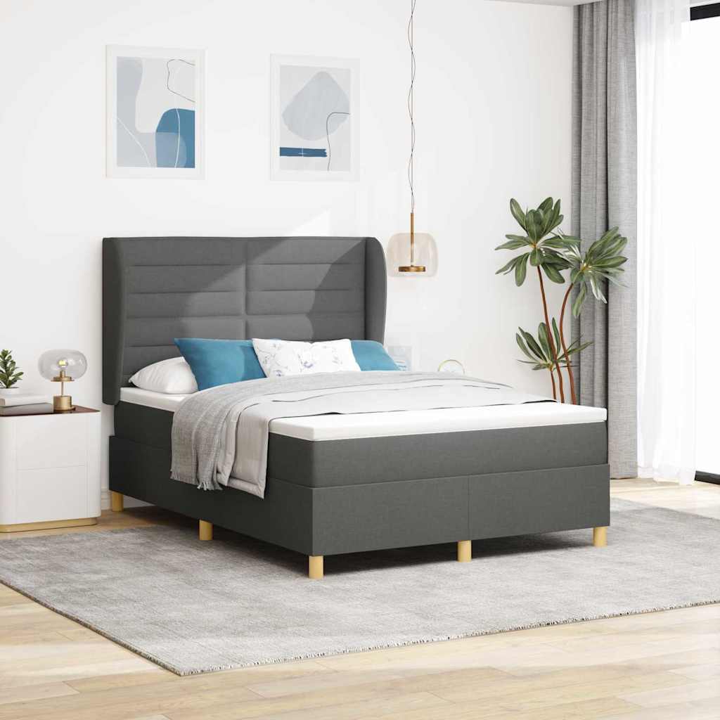 Boxspringbed met matras Donkergrijs 200 x 140 cm Stof is nu te koop bij PeponiXL, paradijselijk wonen!