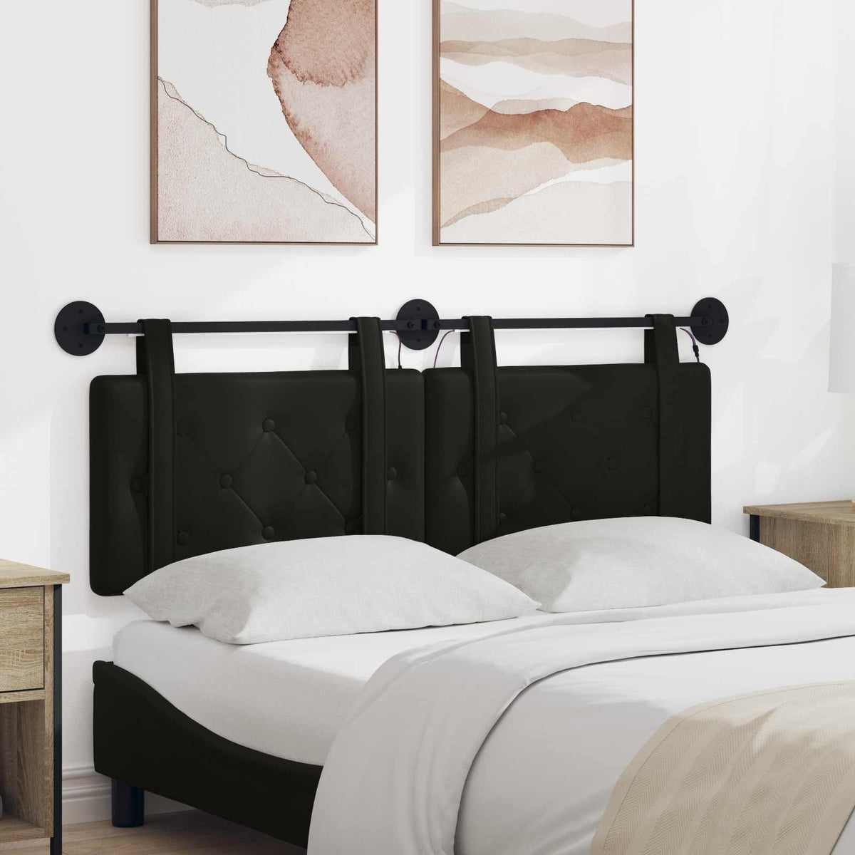 Hangend hoofdbord Met LED-verlichting Zwart Kunstleer is nu te koop bij PeponiXL, paradijselijk wonen!