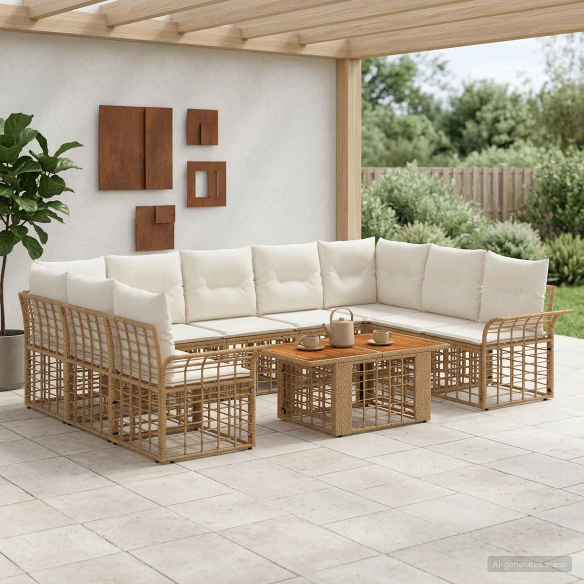 Tuinbankenset 10 st Natuurlijk en Crème Wit poly rattan is nu te koop bij PeponiXL, paradijselijk wonen!