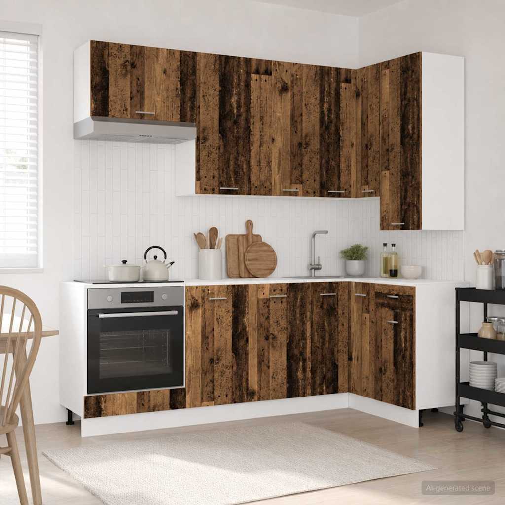 Keukenblok LYON 8 pcs Oud hout Bewerkt hout is nu te koop bij PeponiXL, paradijselijk wonen!