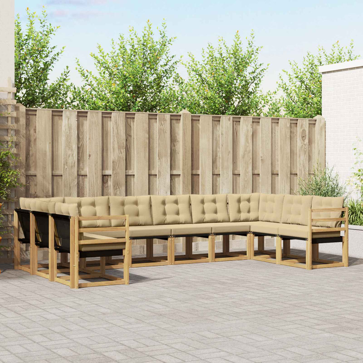 Buiten bankenset met kussen 10 pcs Wit en Beige is nu te koop bij PeponiXL, paradijselijk wonen!
