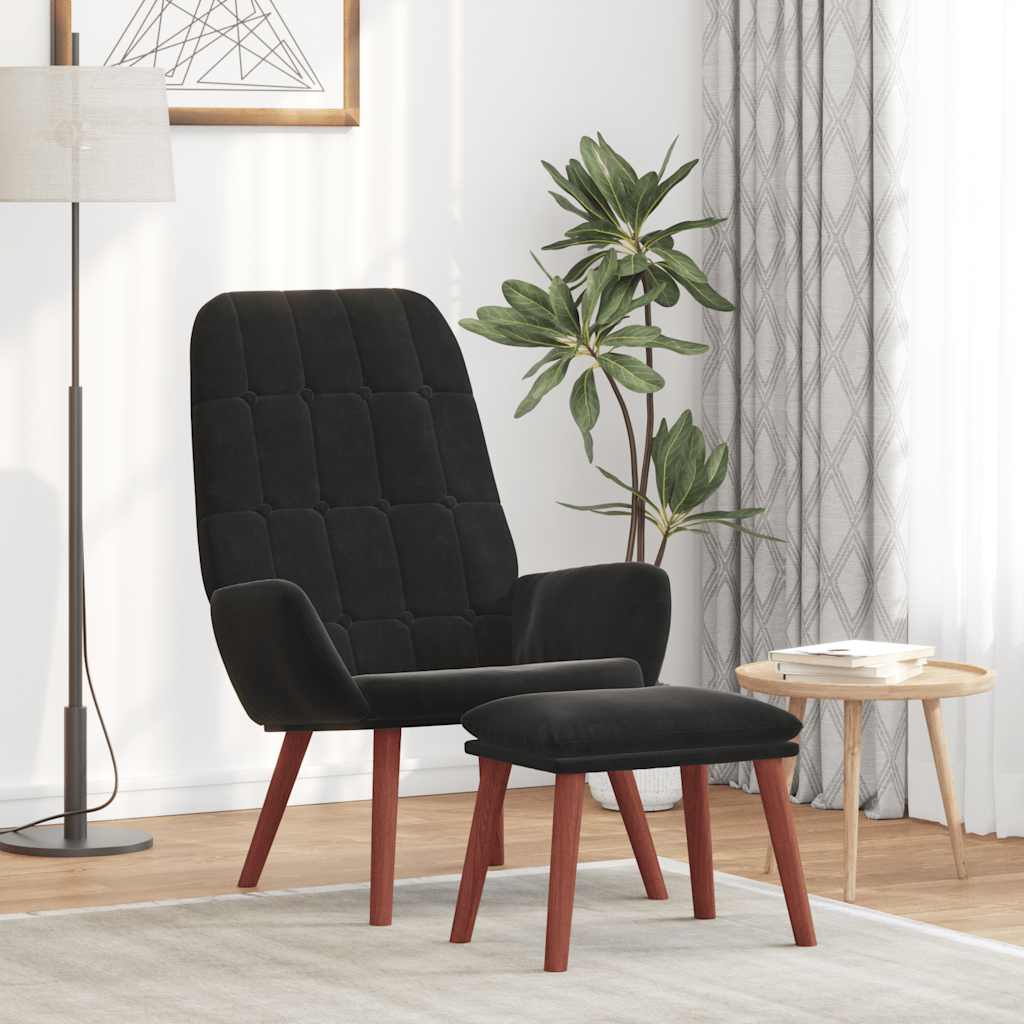 Relaxstoel met voetenbank fluweel zwart is nu te koop bij PeponiXL, paradijselijk wonen!