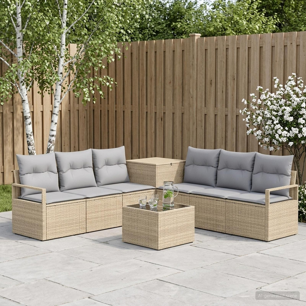 Bankstel 8 st Beige en Licht Grijs Poly Rattan en Staal is nu te koop bij PeponiXL, paradijselijk wonen!