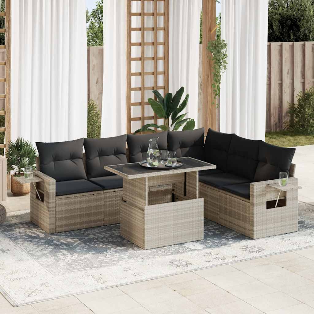 7-delige Loungeset met kussens poly rattan lichtgrijs is nu te koop bij PeponiXL, paradijselijk wonen!