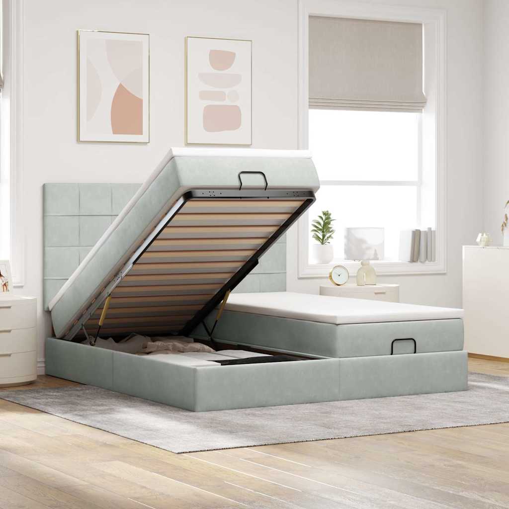 Ottoman bed met matrassen 200x200cm fluweel lichtgrijs is nu te koop bij PeponiXL, paradijselijk wonen!