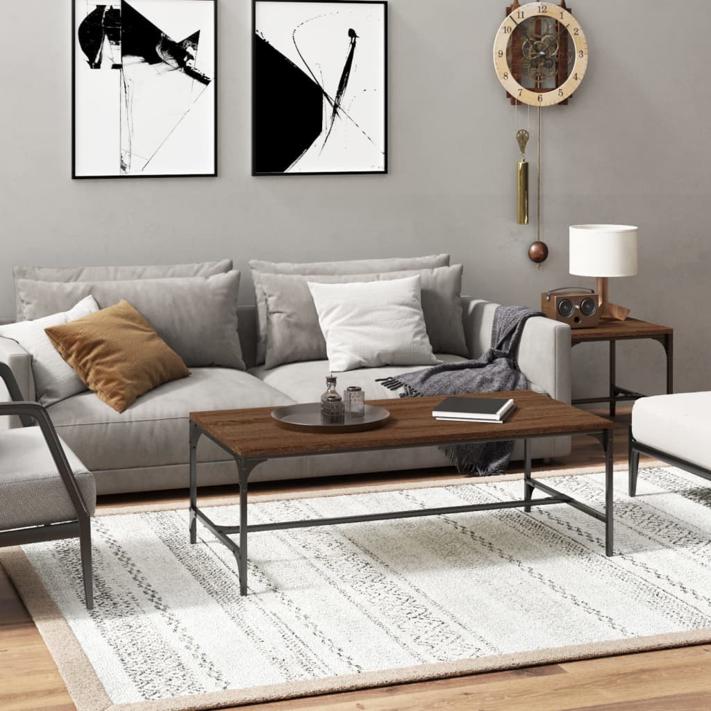 Salontafel 100x50x35 cm bewerkt hout bruin eikenkleur is nu te koop bij PeponiXL, paradijselijk wonen!