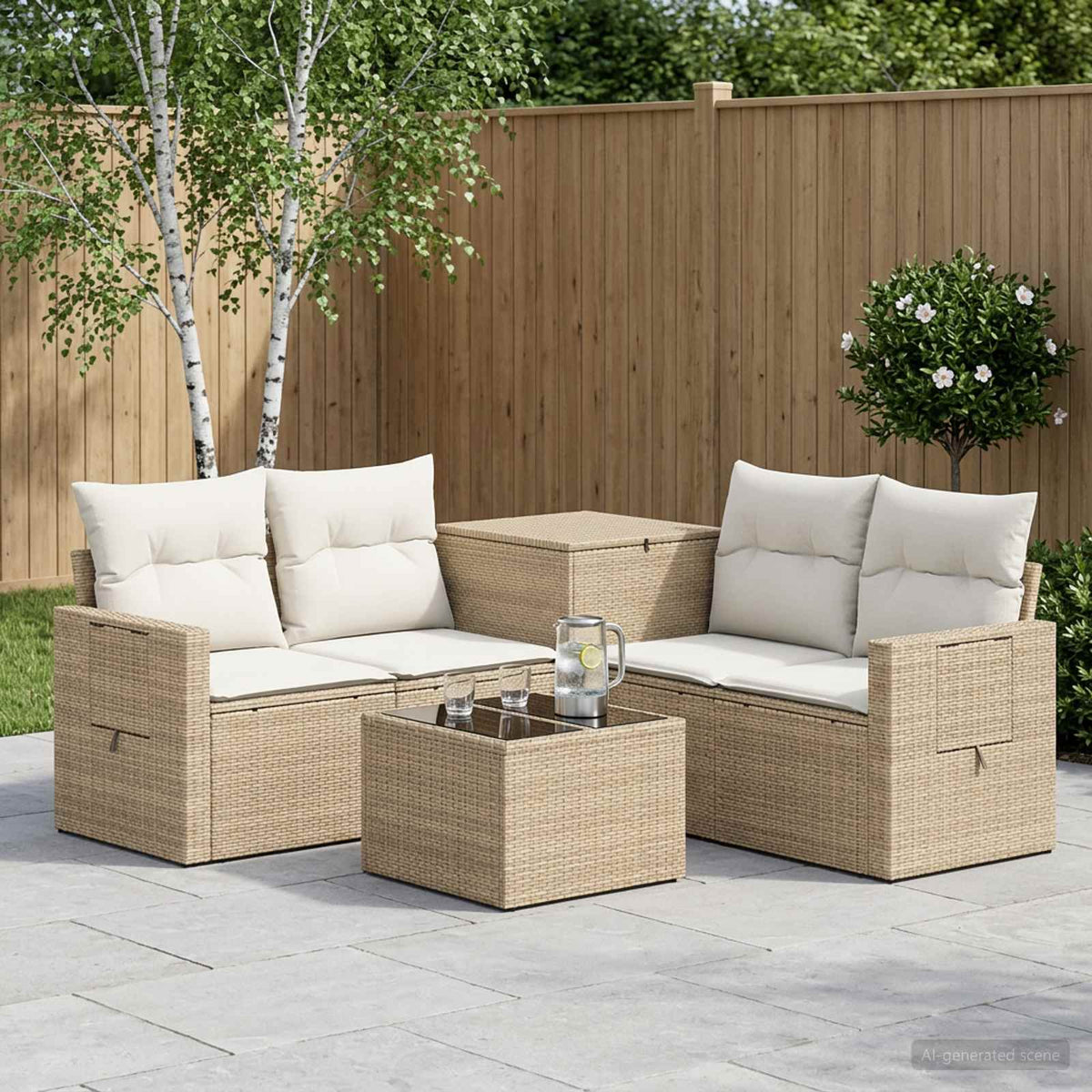 Bankstel 6 st Beige en Crème Wit Poly Rattan en Staal is nu te koop bij PeponiXL, paradijselijk wonen!