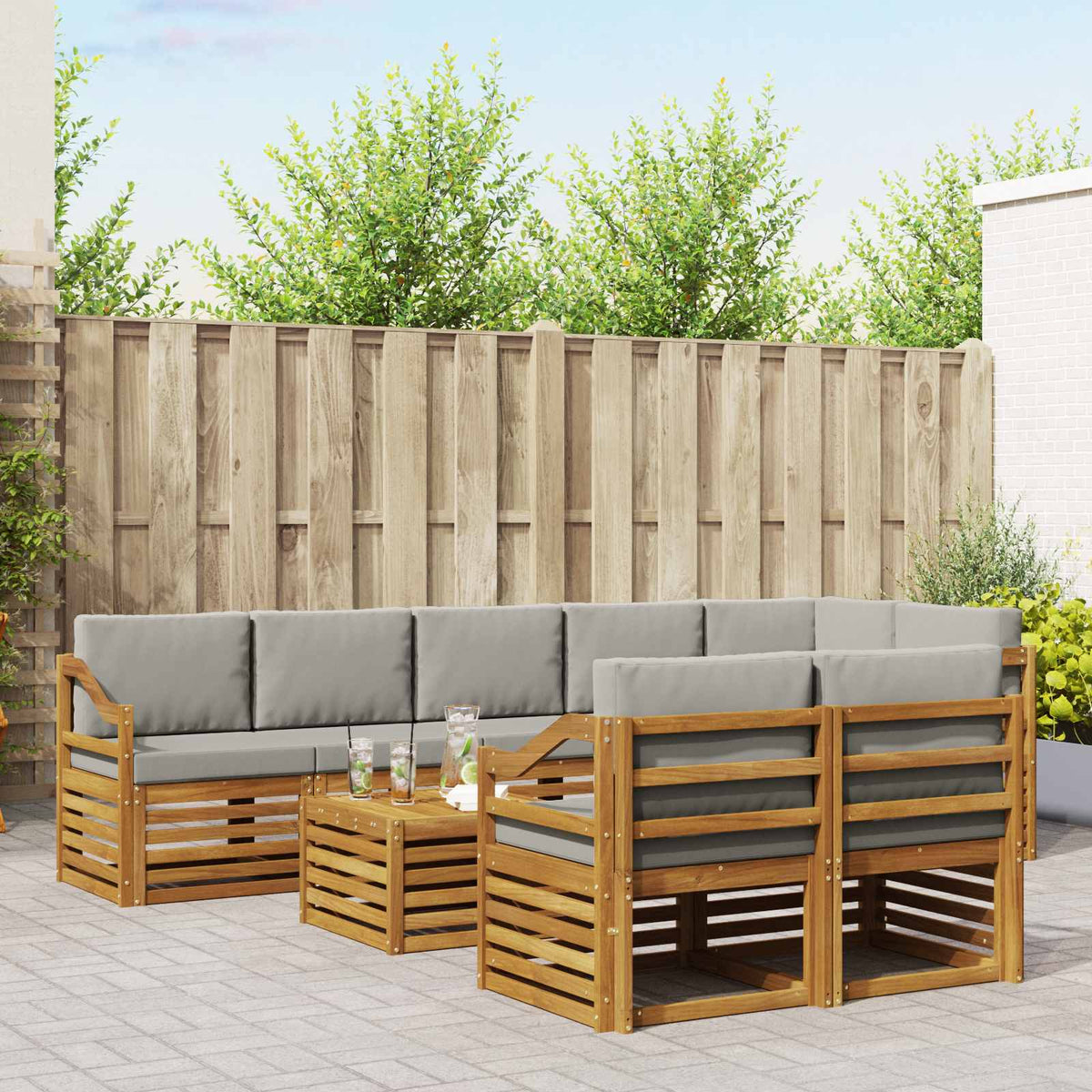 Sofa-Sets 9 pcs Natuurlijk en Lichtgrijs Massief Acaciahout is nu te koop bij PeponiXL, paradijselijk wonen!