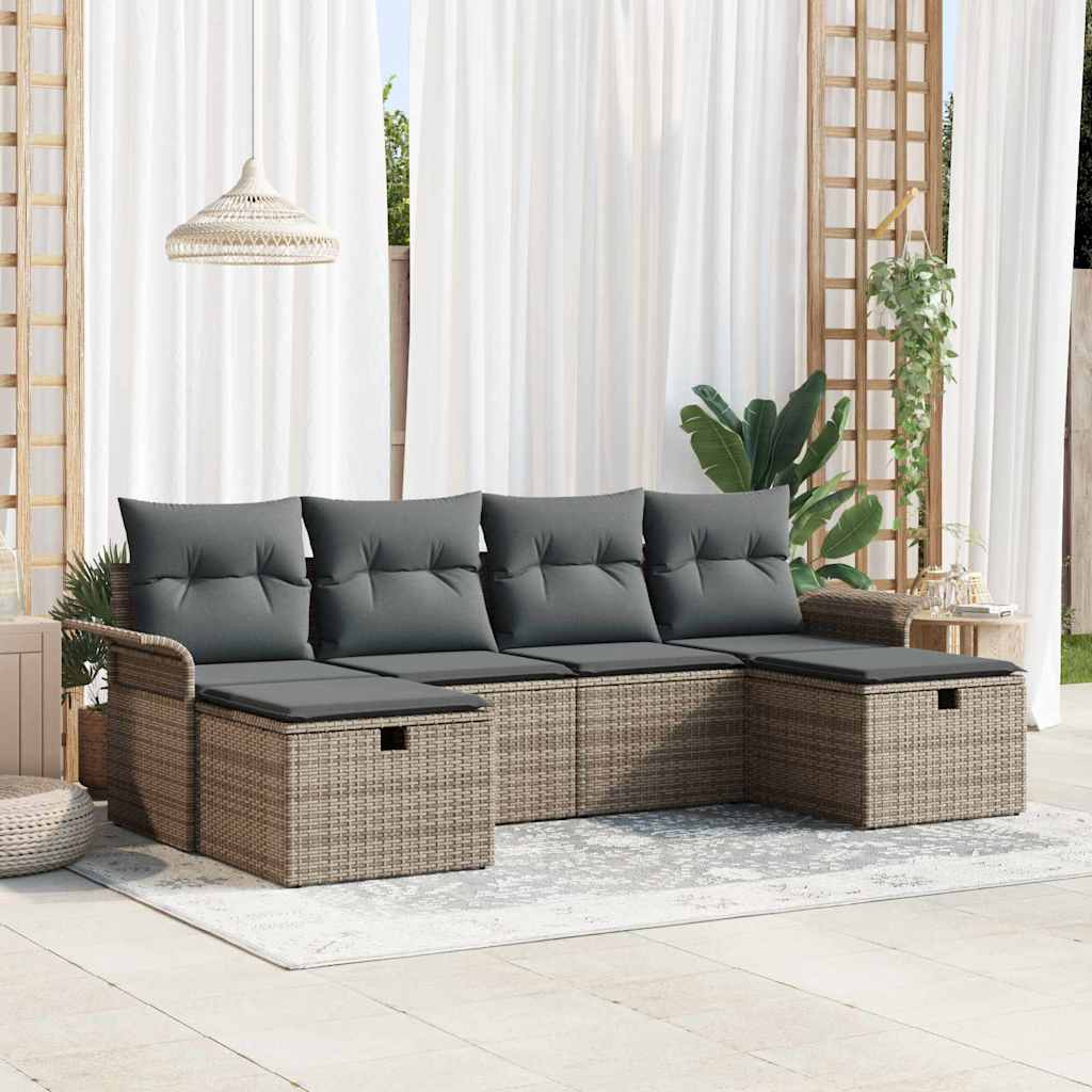 Tuin Sofa Set met kussen met opslag 6 pcs Grijs poly rattan is nu te koop bij PeponiXL, paradijselijk wonen!