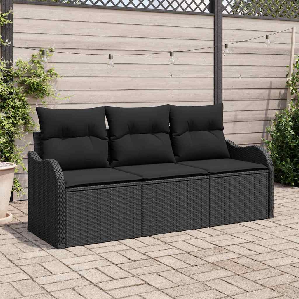 Tuinbankenset met kussen 3 pcs Zwart poly rattan is nu te koop bij PeponiXL, paradijselijk wonen!
