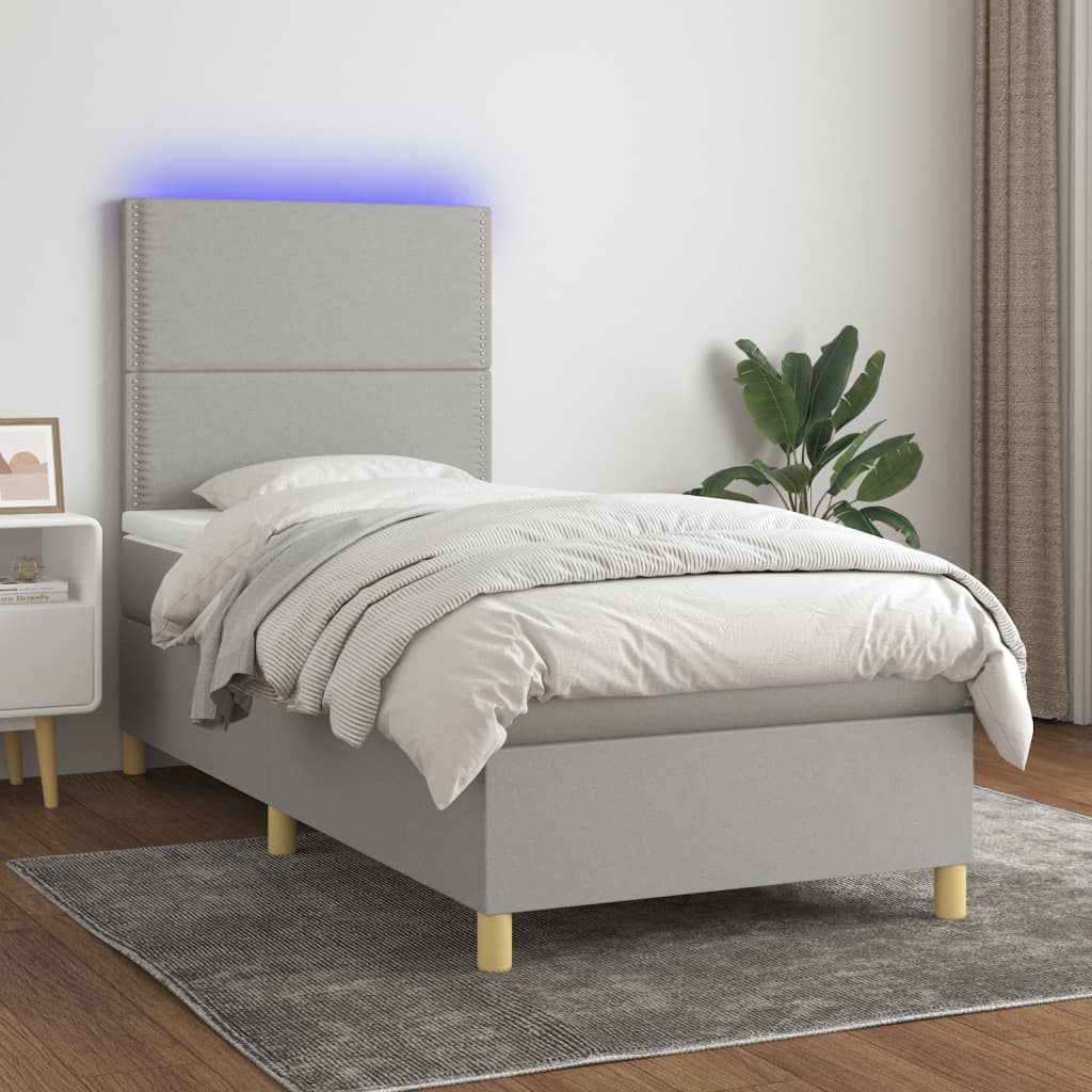 Boxspring met matras en LED stof lichtgrijs 100x200 cm is nu te koop bij PeponiXL, paradijselijk wonen!