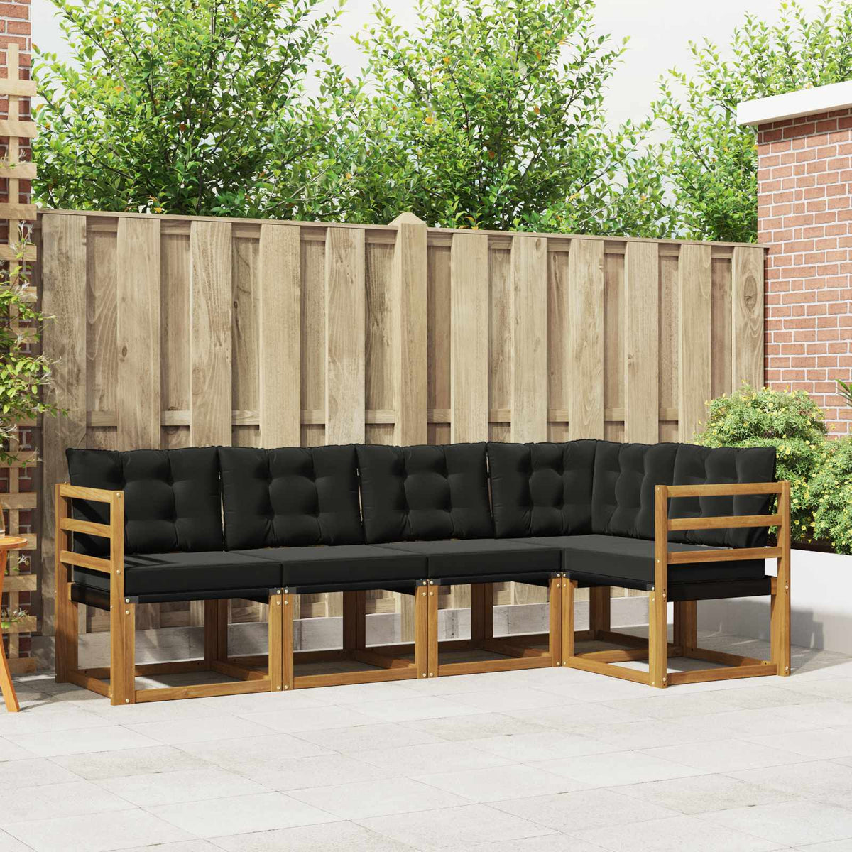 Buiten bankenset met kussen 5 pcs Natuurlijk en Zwart is nu te koop bij PeponiXL, paradijselijk wonen!