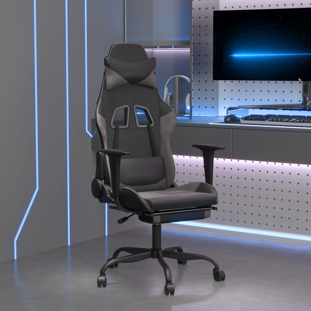Gamestoel met voetensteun kunstleer zwart en grijs is nu te koop bij PeponiXL, paradijselijk wonen!
