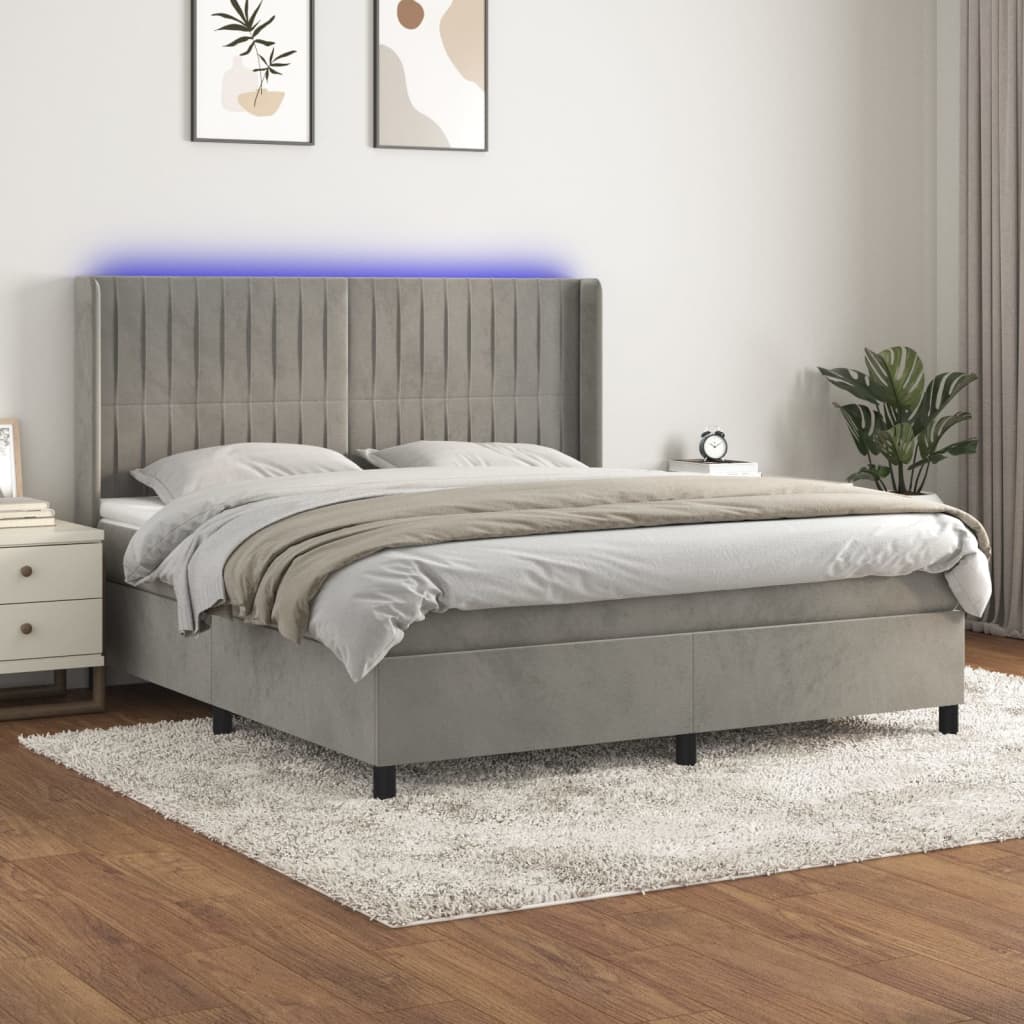 Boxspring met matras en LED fluweel lichtgrijs 180x200 cm is nu te koop bij PeponiXL, paradijselijk wonen!
