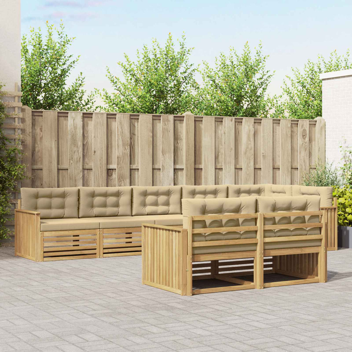 Buiten bankenset 8 pcs Wit en Beige 406 x 168,5 x 73 cm is nu te koop bij PeponiXL, paradijselijk wonen!
