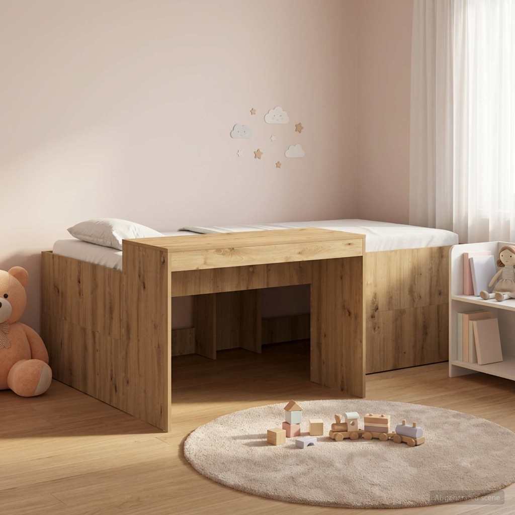 Hoge Bed Frame met Bureau voor Kinderen Artisanaal eiken is nu te koop bij PeponiXL, paradijselijk wonen!