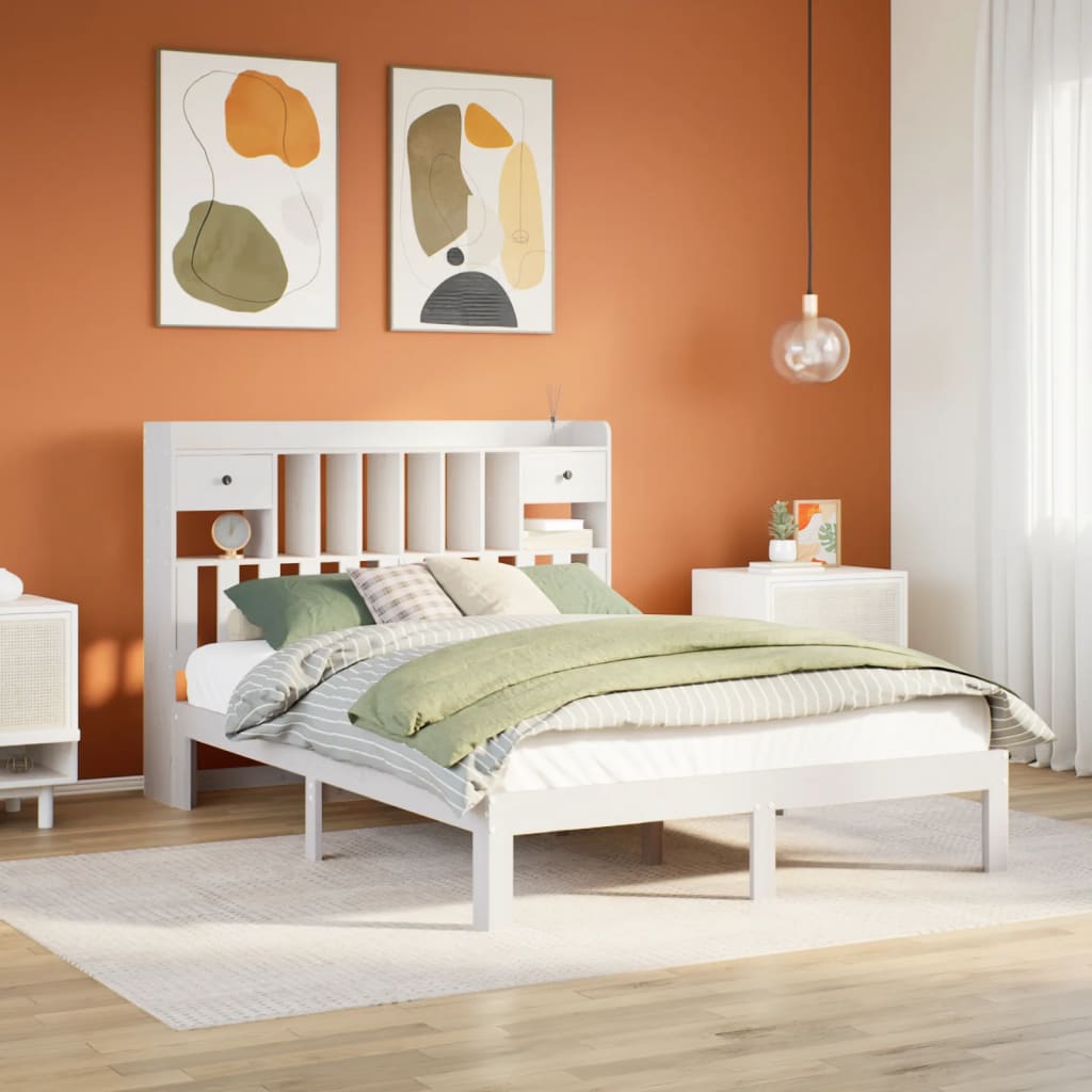 Bed met boekenkast zonder matras grenenhout wit 140x190 cm is nu te koop bij PeponiXL, paradijselijk wonen!