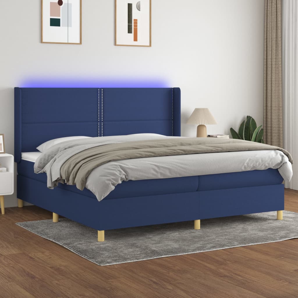 Boxspring met matras en LED stof blauw 200x200 cm is nu te koop bij PeponiXL, paradijselijk wonen!