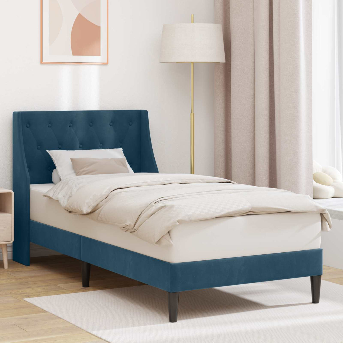 Bedframe met hoofdeinde Blauw 80 x 200 cm Fluweel is nu te koop bij PeponiXL, paradijselijk wonen!