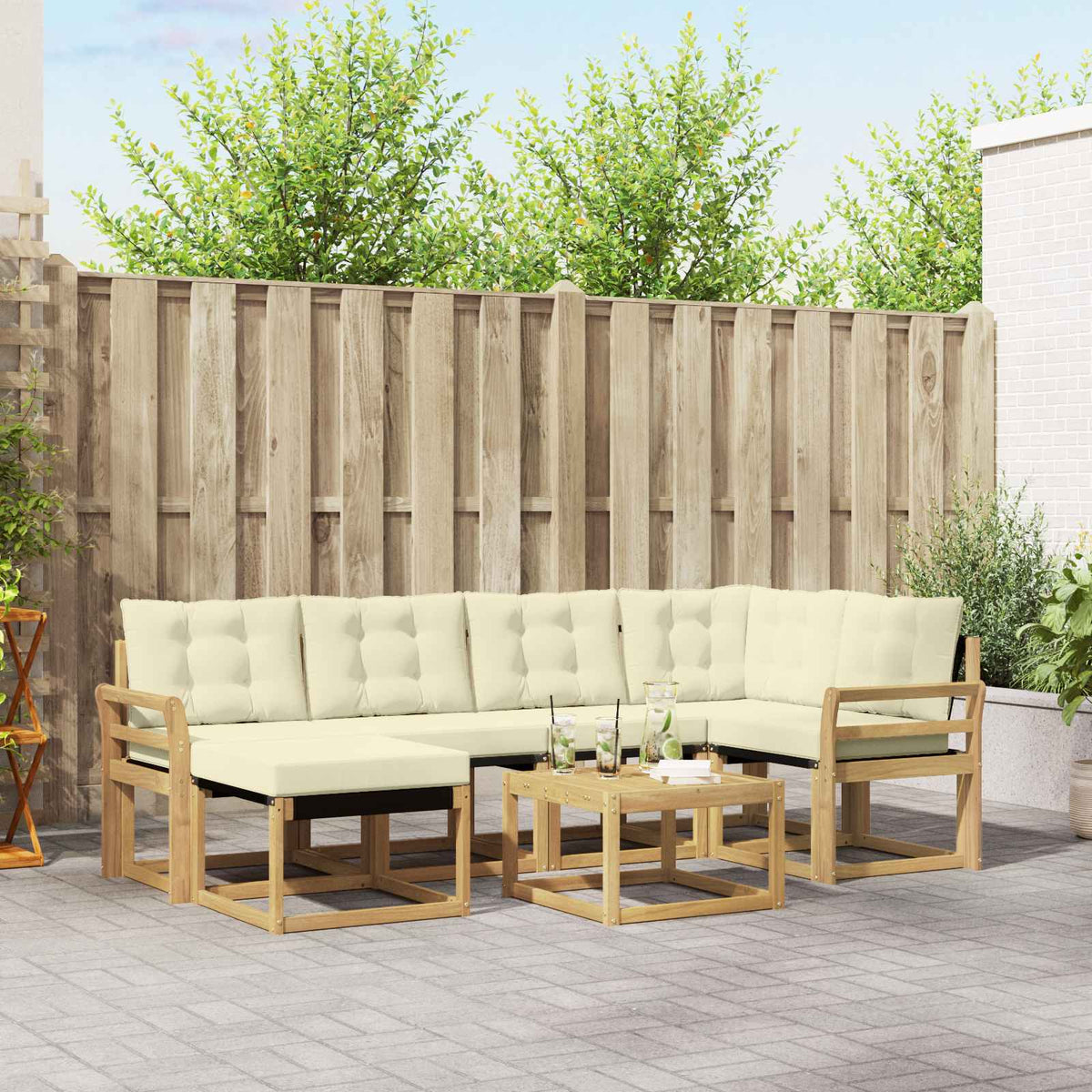 Buiten bankenset met kussen 7 pcs Wit en crèmekleurig is nu te koop bij PeponiXL, paradijselijk wonen!