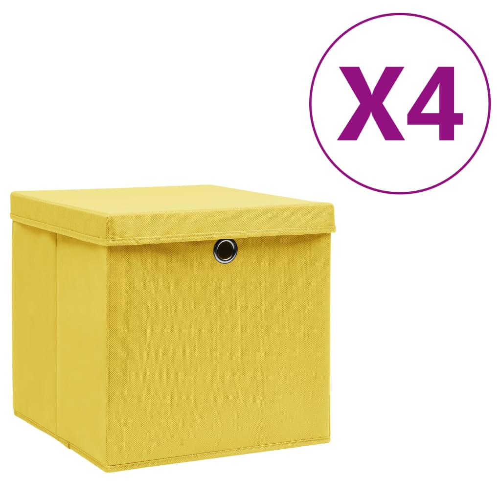 Opbergboxen met deksel 4 st 28x28x28 cm geel is nu te koop bij PeponiXL, paradijselijk wonen!