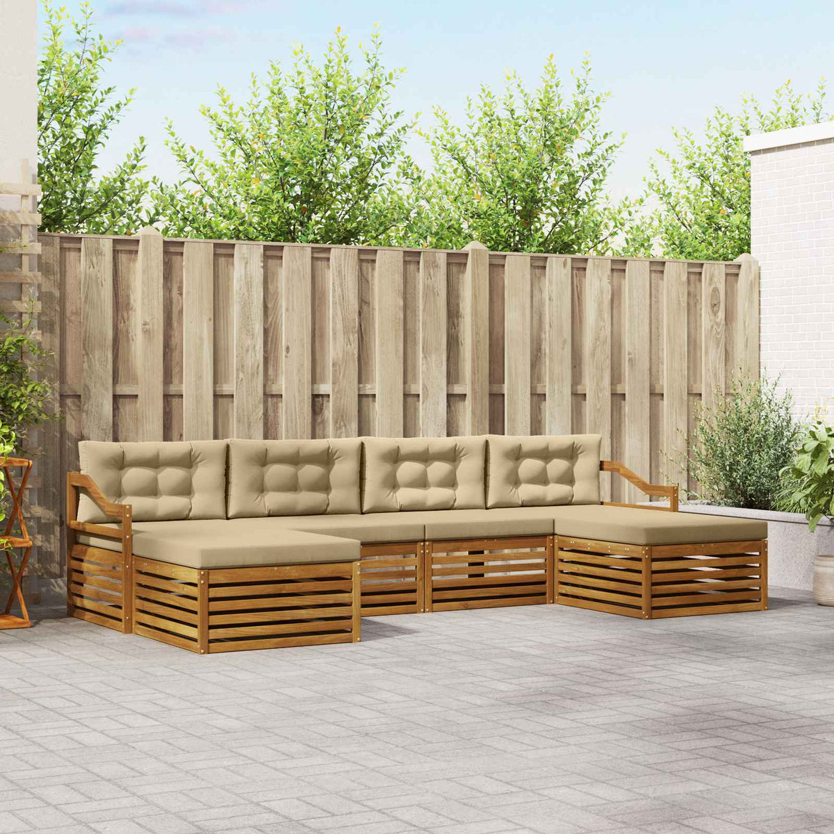 Sofa-Sets 6 pcs Natuurlijk en Beige Massief Acaciahout is nu te koop bij PeponiXL, paradijselijk wonen!