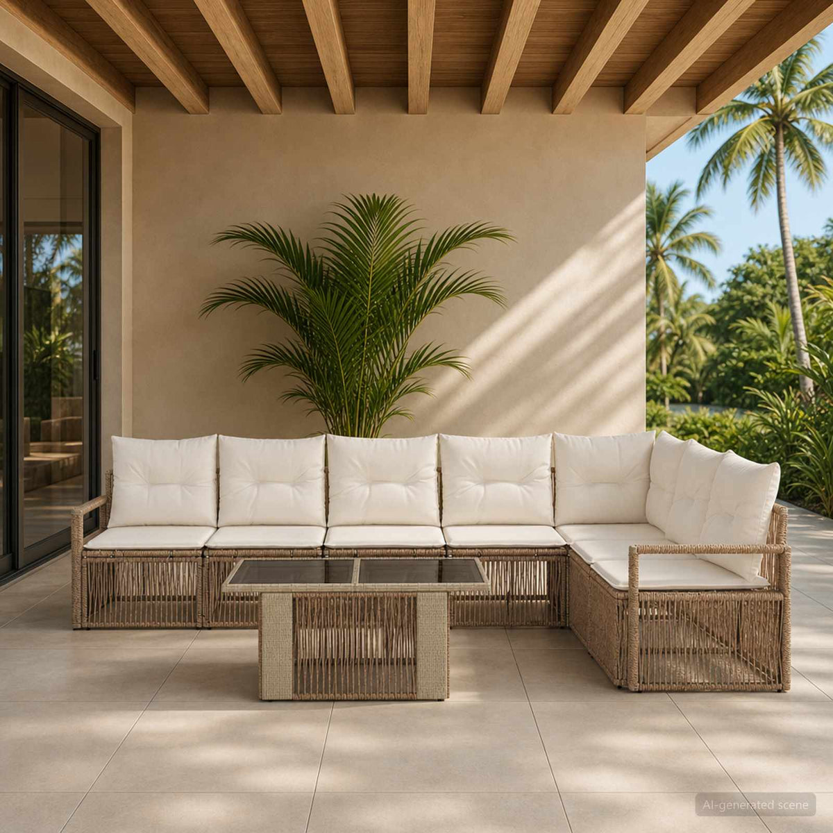Tuinbankenset 8 st Beige en Crème Wit poly rattan is nu te koop bij PeponiXL, paradijselijk wonen!