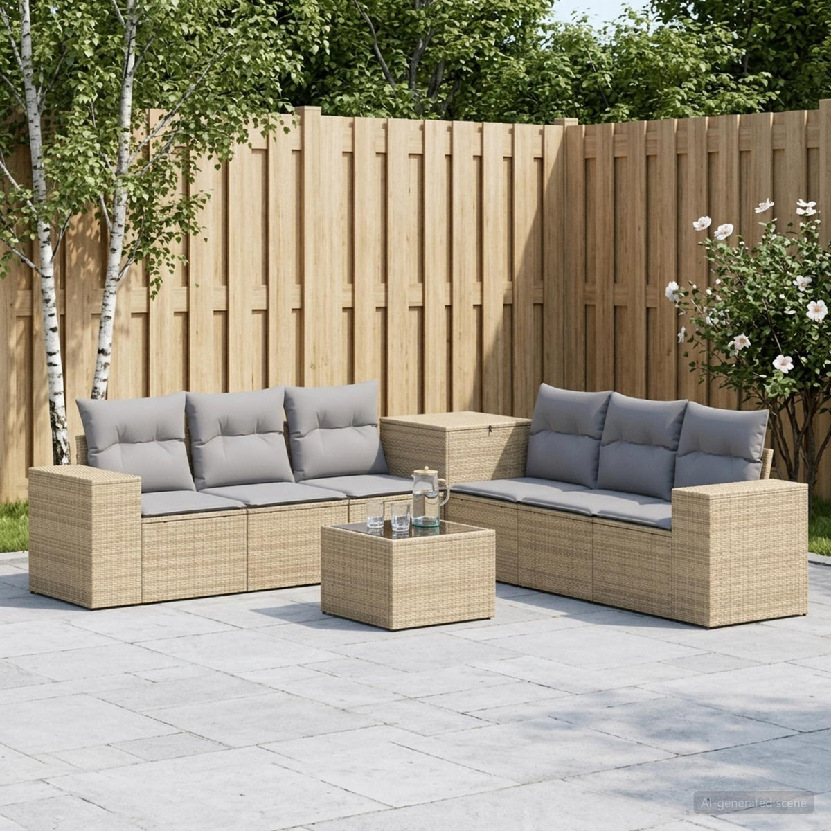 Bankstel 8 st Beige en Licht Grijs Poly Rattan en Staal is nu te koop bij PeponiXL, paradijselijk wonen!