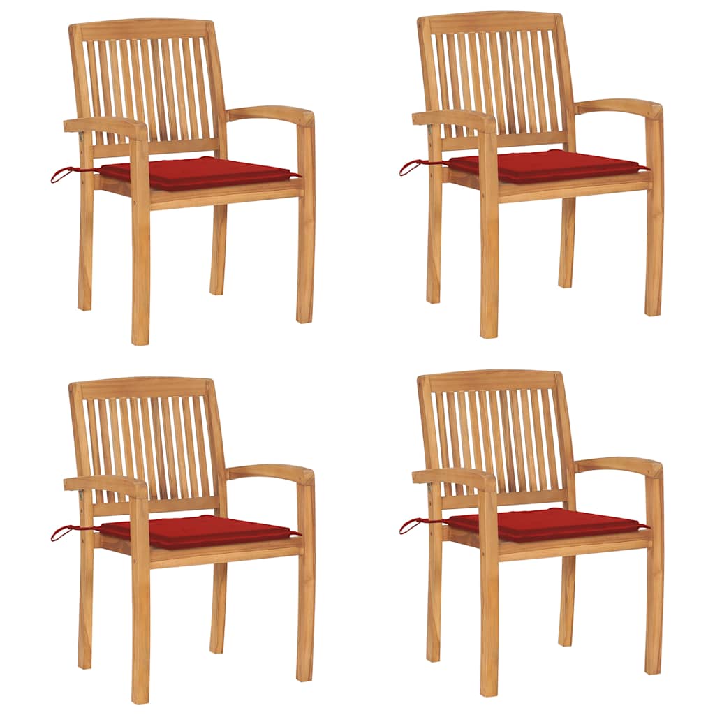 Tuinstoelen stapelbaar 4 st met kussens massief teakhout is nu te koop bij PeponiXL, paradijselijk wonen!