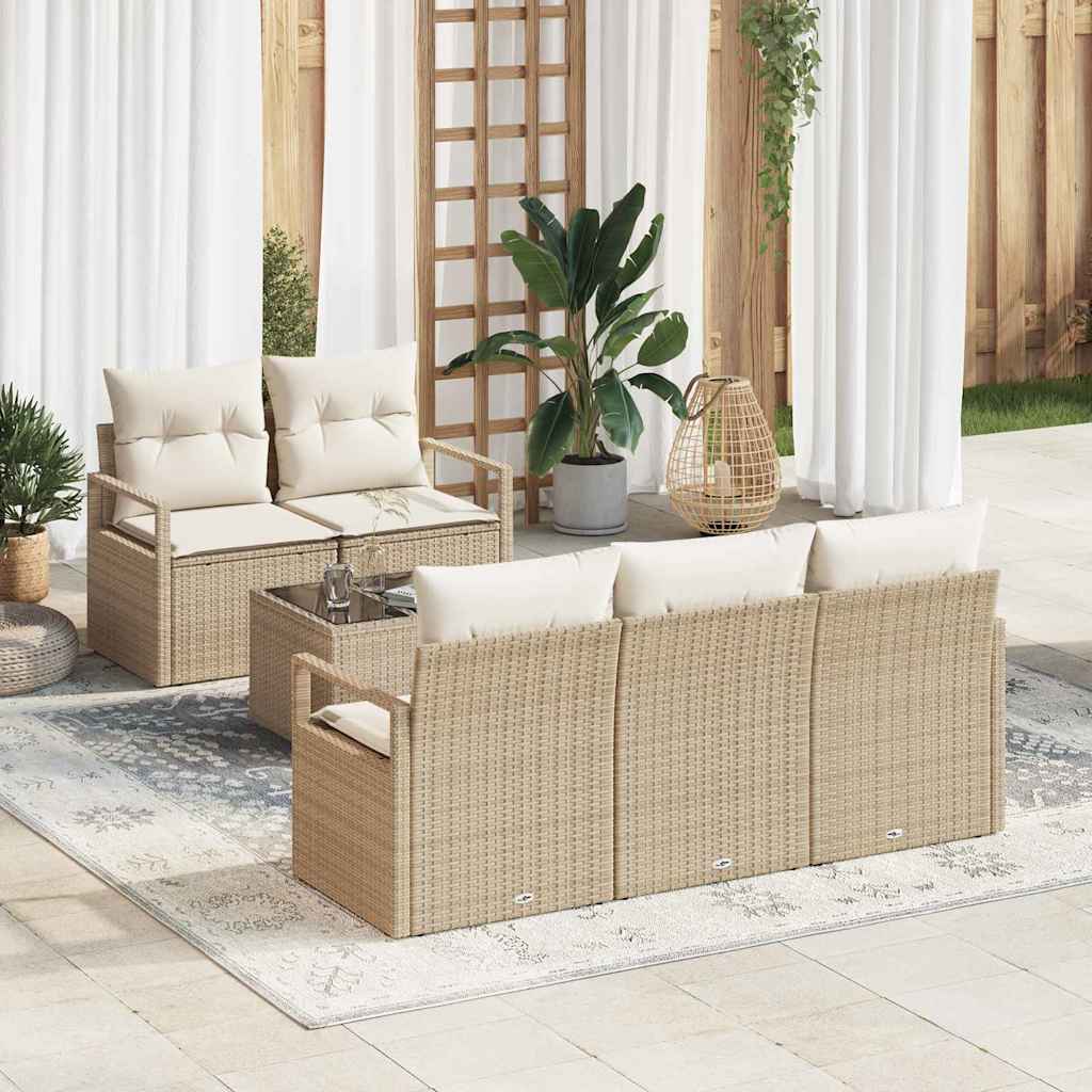 Bankstel met kussen 6 pcs Beige en Crème poly rattan is nu te koop bij PeponiXL, paradijselijk wonen!