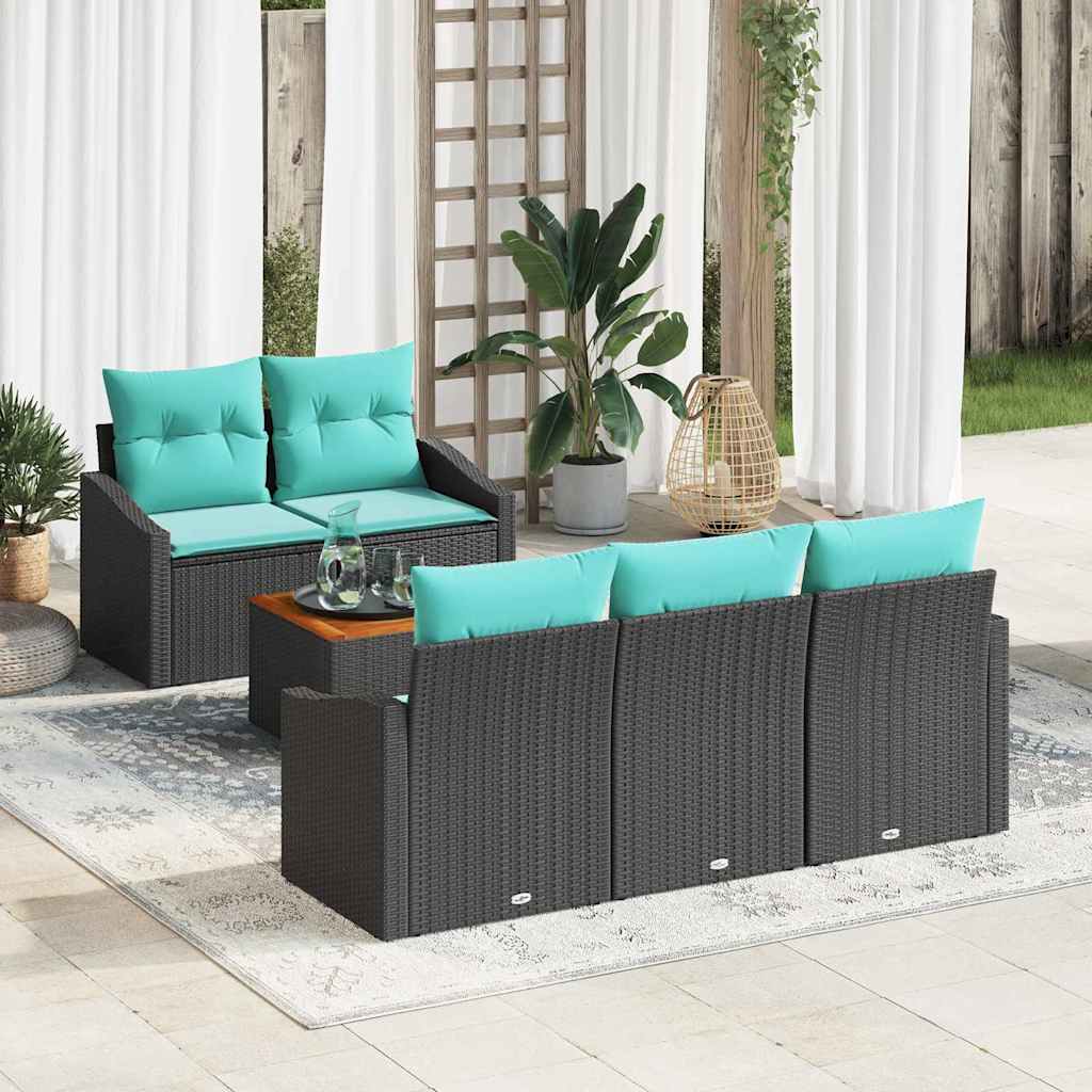 Tuinbankenset met kussen 6 pcs Zwart poly rattan is nu te koop bij PeponiXL, paradijselijk wonen!