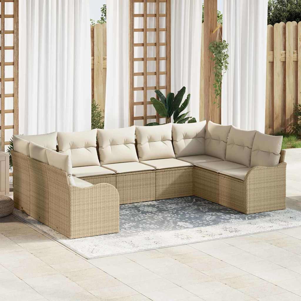 Tuin Sofa Set 9 pcs Beige poly rattan is nu te koop bij PeponiXL, paradijselijk wonen!