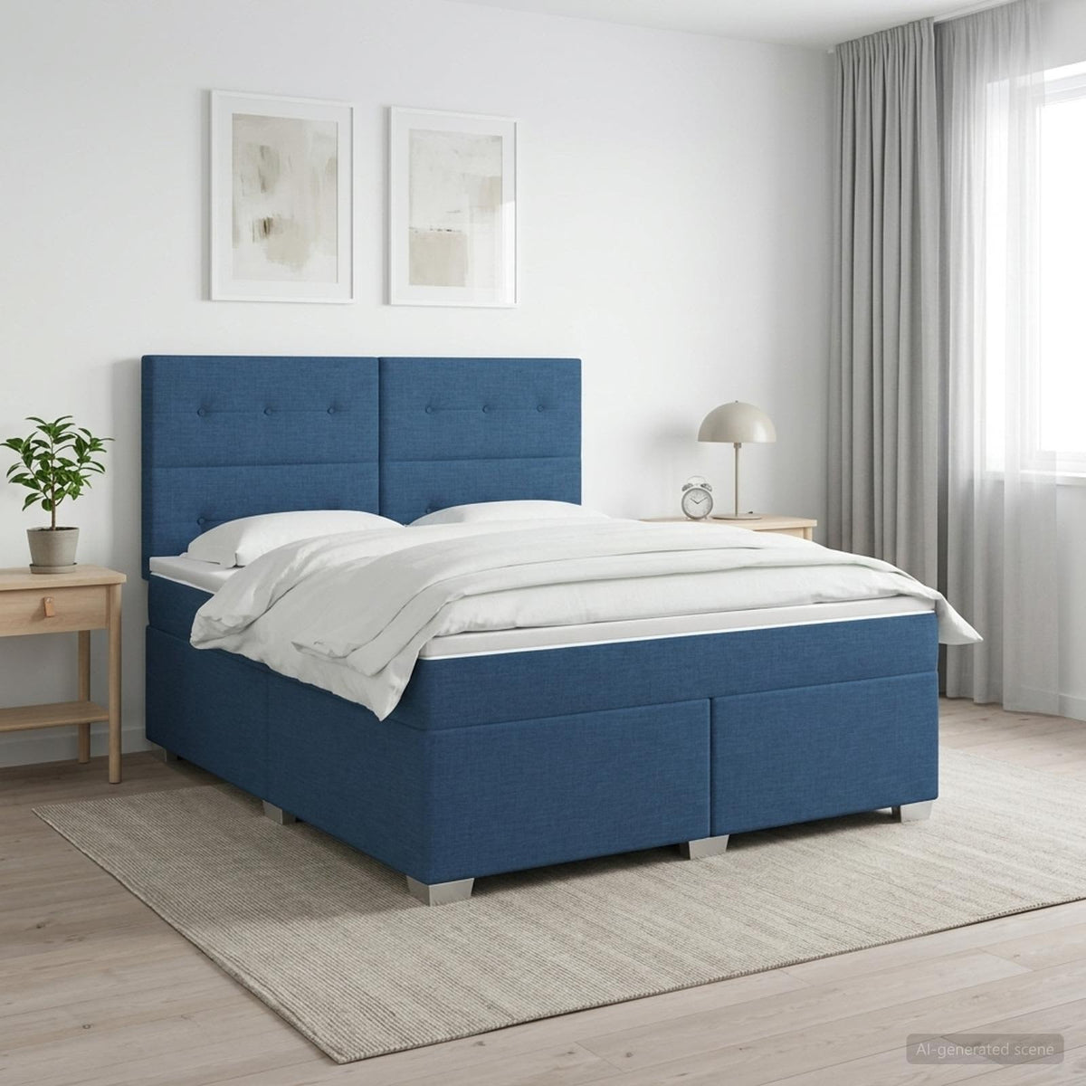 Boxspringbed met matras met hoofdeinde Blauw 140 x 200 cm Stof is nu te koop bij PeponiXL, paradijselijk wonen!