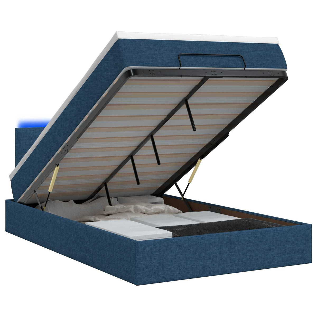 Ottoman Bed met Matrassen en LED Blauw 120 x 190 cm Stof is nu te koop bij PeponiXL, paradijselijk wonen!