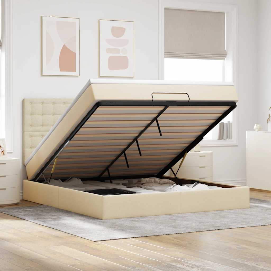 Ottoman bed met matras en LED's 180x200cm stof crèmekleurig is nu te koop bij PeponiXL, paradijselijk wonen!