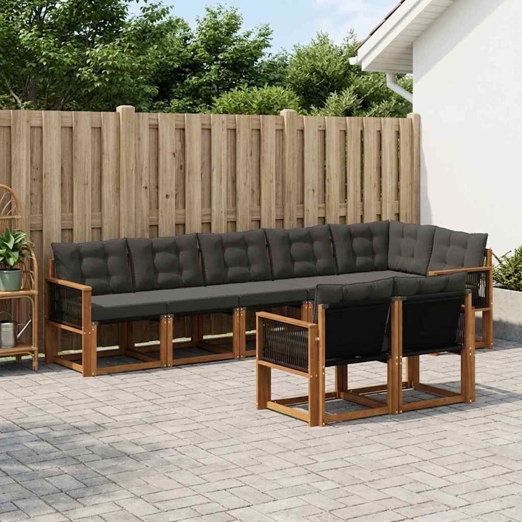 Buiten bankenset met kussen 8 pcs Naturel en Zwart is nu te koop bij PeponiXL, paradijselijk wonen!