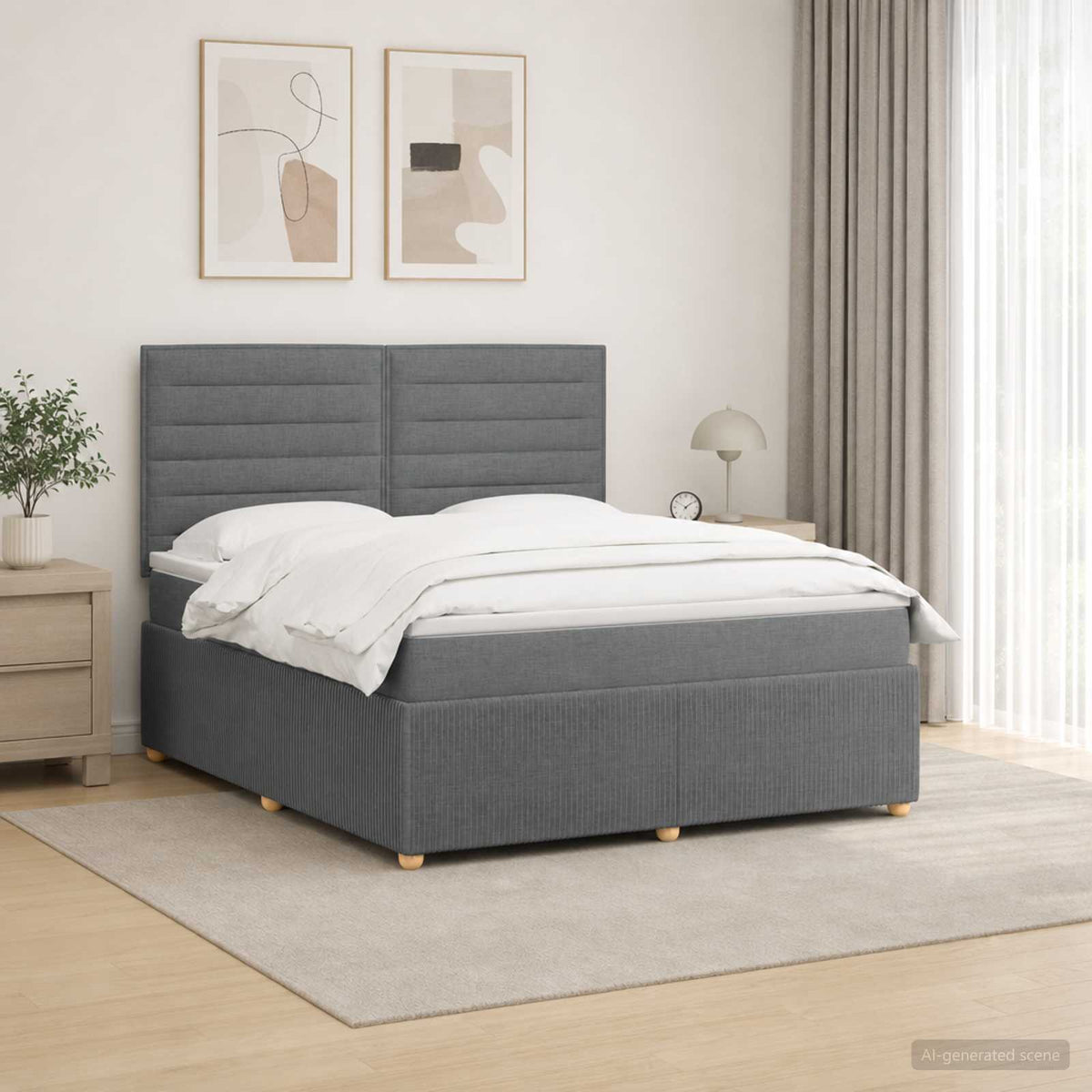 LED Boxspring Bed met Matras Donkergrijs 180 x 200 cm Stof is nu te koop bij PeponiXL, paradijselijk wonen!