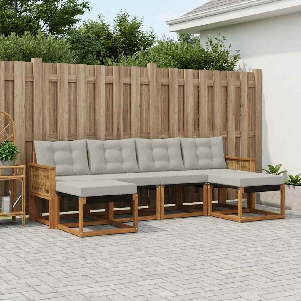 Buiten bankenset met kussen 6 pcs Naturel en lichtgrijs is nu te koop bij PeponiXL, paradijselijk wonen!