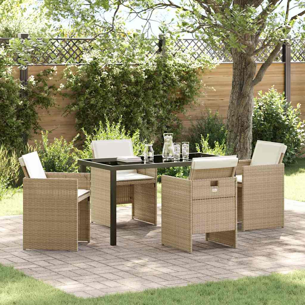 Tuin eettafelset met kussen 5 pcs Beige poly rattan is nu te koop bij PeponiXL, paradijselijk wonen!
