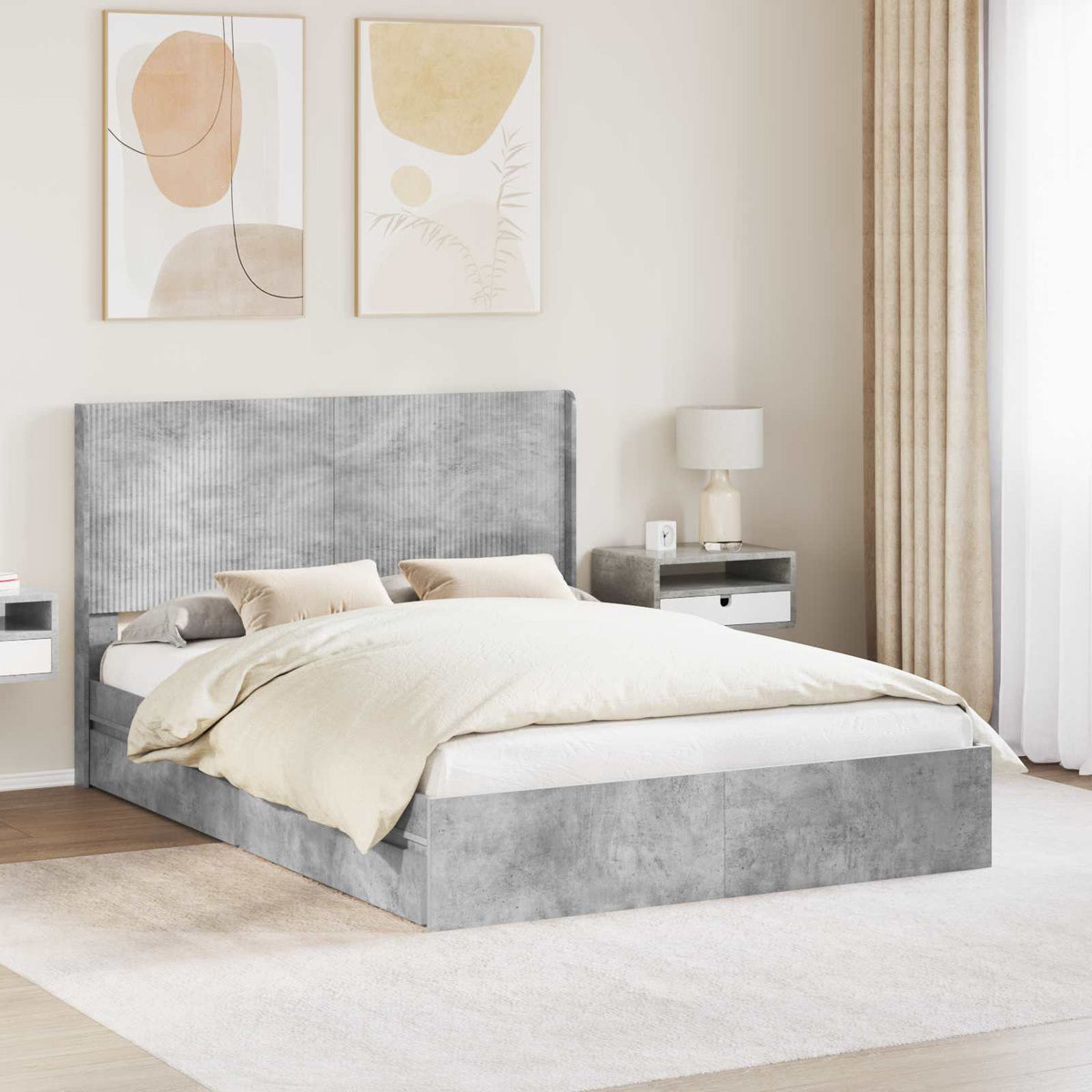 Bedframe met opbergruimte en hoofdbord Betongrijs 150 x 200 cm is nu te koop bij PeponiXL, paradijselijk wonen!