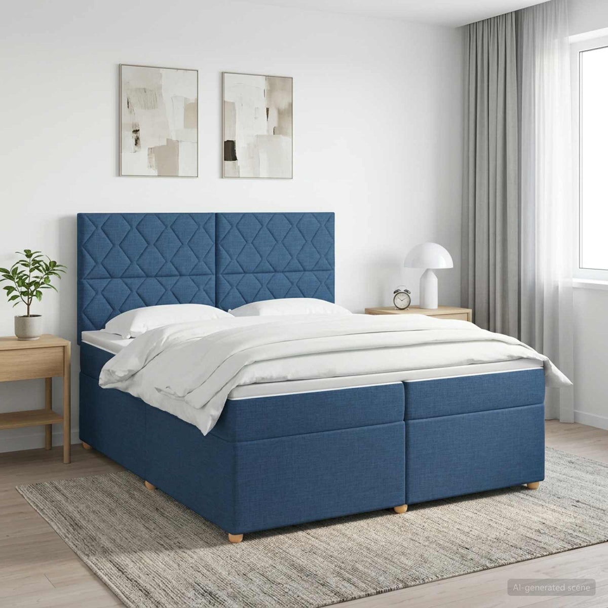 Boxspringbed met matras met hoofdeinde Blauw 200 x 200 cm Stof is nu te koop bij PeponiXL, paradijselijk wonen!