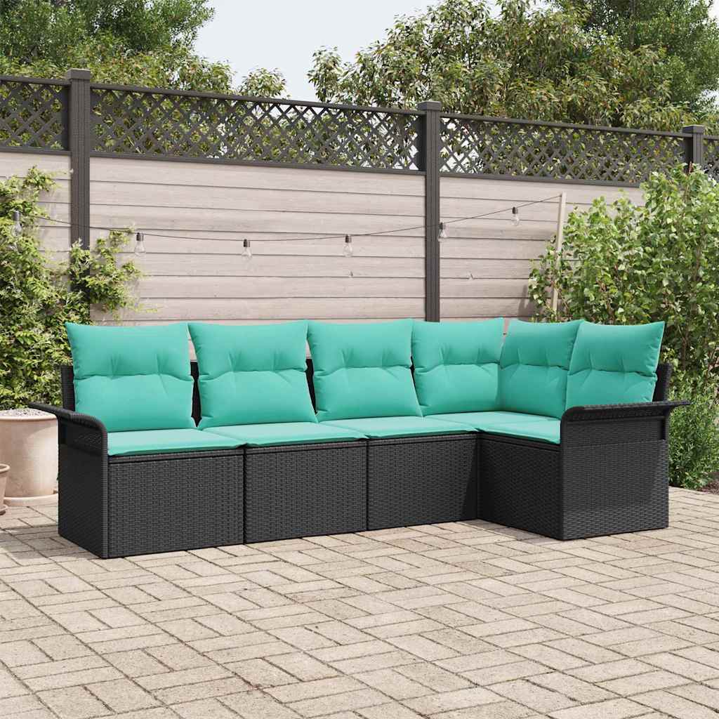 Tuin Sofa Set met opslag 5 pcs Zwart poly rattan is nu te koop bij PeponiXL, paradijselijk wonen!
