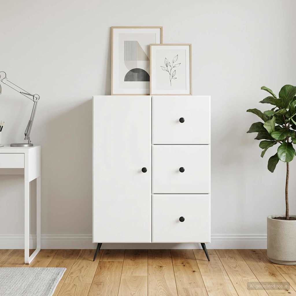 Dressoir met lade Hoogglans Wit 66 x 34,5 x 90 cm Bewerkt hout is nu te koop bij PeponiXL, paradijselijk wonen!