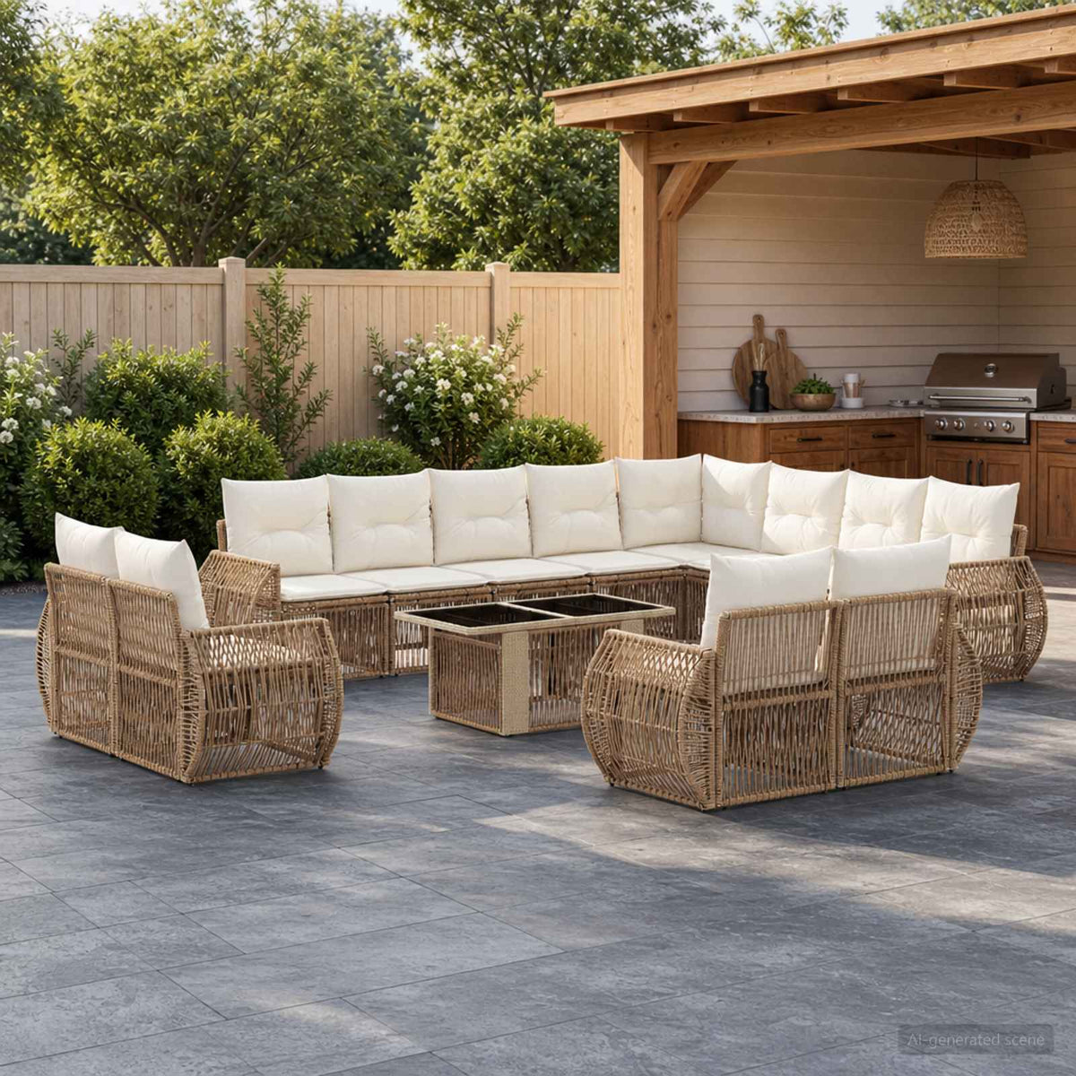 Tuinbankenset 13 st Beige en Crème Wit poly rattan is nu te koop bij PeponiXL, paradijselijk wonen!