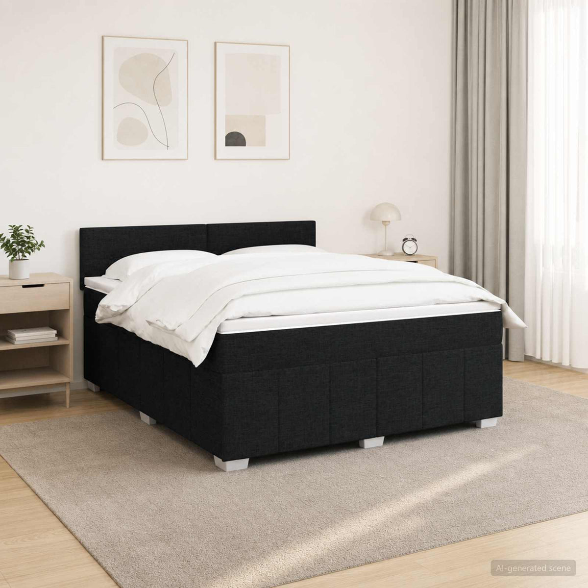 Boxspringbed met matras met hoofdeinde Zwart 140 x 190 cm Stof is nu te koop bij PeponiXL, paradijselijk wonen!