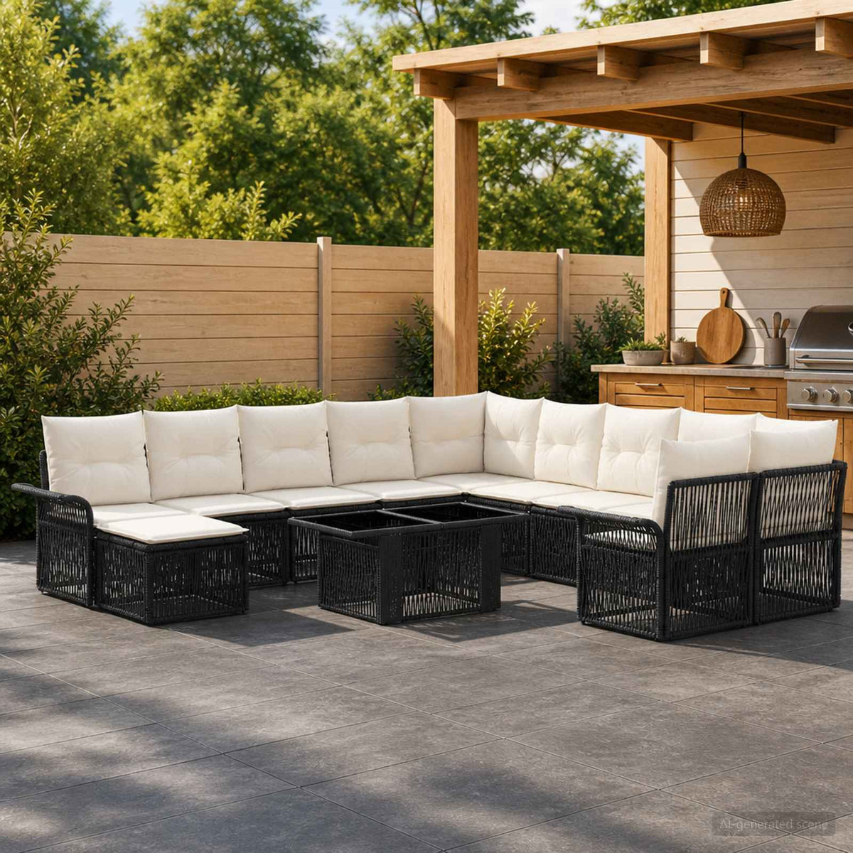 Tuinbankenset 12 st Zwart en Cream Wit poly rattan is nu te koop bij PeponiXL, paradijselijk wonen!