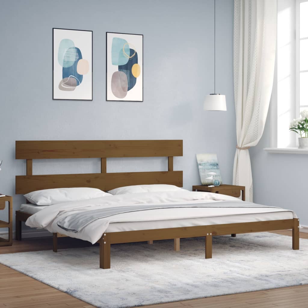 Bedframe met hoofdbord massief hout honingbruin 200x200 cm is nu te koop bij PeponiXL, paradijselijk wonen!