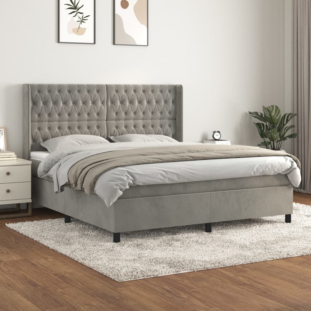 Boxspring met matras fluweel lichtgrijs 180x200 cm is nu te koop bij PeponiXL, paradijselijk wonen!